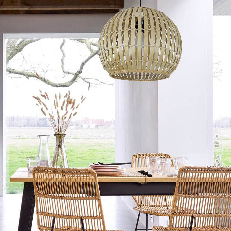 Lampe suspendue moderne à 1 lumière en fer tissé en bambou 