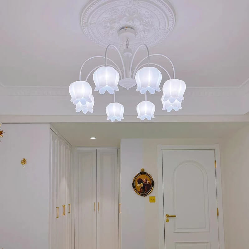 French Cream White Bellflower Acrylic 5/6/8 Light Chandelier