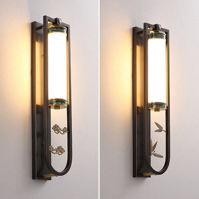 مصباح حائط LED مستطيل حديث من النحاس الصيني والرخام 