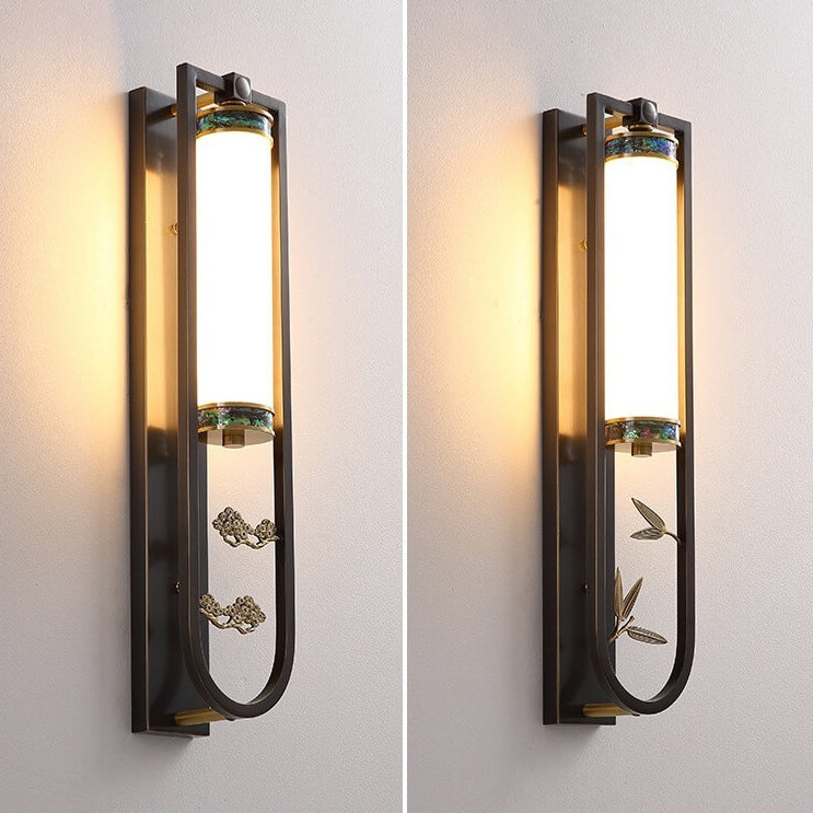 مصباح حائط LED مستطيل حديث من النحاس الصيني والرخام 