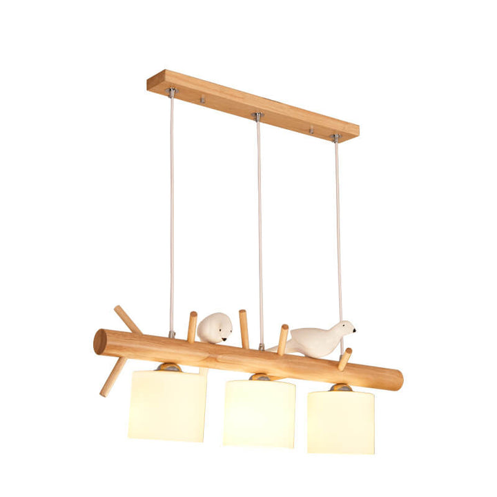 Nordic Minimalist Solid Wood Bird Decor Cylinder 2/3-Light Island Light Chandelier