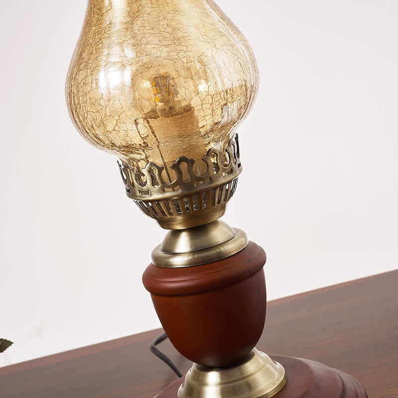 Vintage All Brass Wooden Glass Kerosene Lamp Design 1- Light Table Lamp