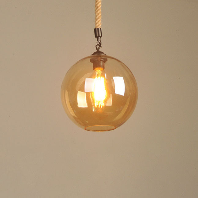 Industrial Vintage Glass Ball Rope Hanging 1-Light Pendant Light