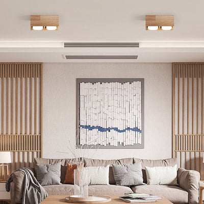 Japanische minimalistische quadratische Massivholz-Spotlight-LED-Deckenleuchte mit bündiger Montage 