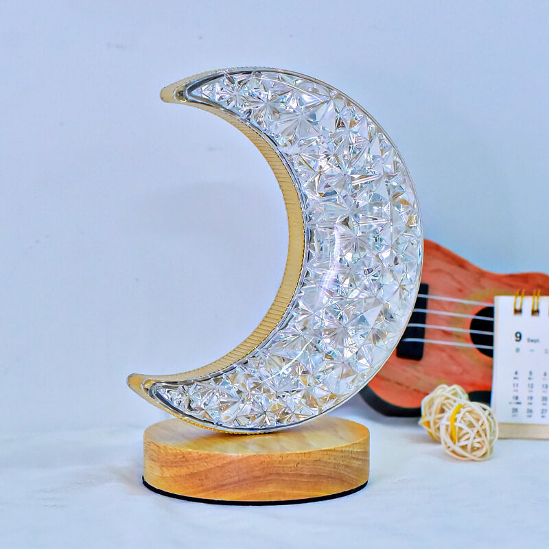 Contemporary Creative Moon &amp; Star PS Wood LED USB Table Lamp For Bedroom