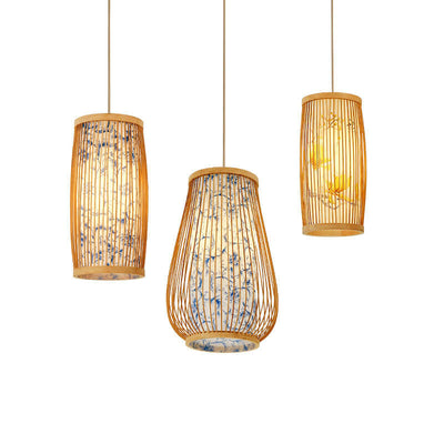 Modern Chinese Bamboo Weaving Gourd 1-Light Pendant Light