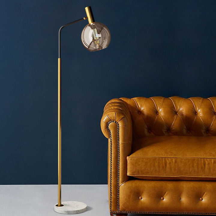 Contemporary Nordic Glass Dome Shade Marble Base 1-Light Standing Floor Lamp For Living Room