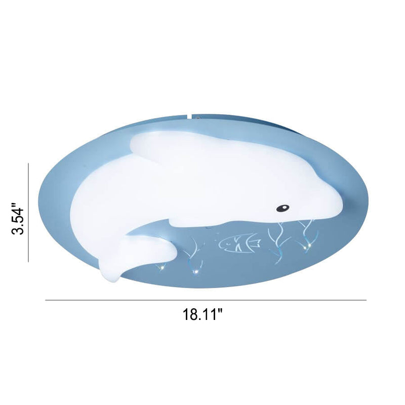 Cartoon Cute Dolphin Blue Disc LED Flush Mount Ceiling Light