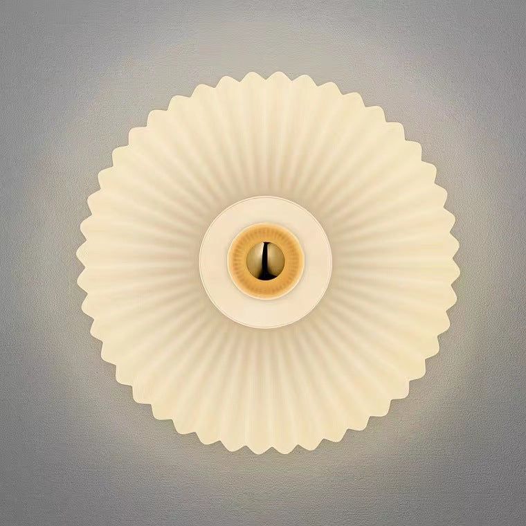 Aplique de pared contemporáneo nórdico de hierro y vidrio estriado con disco redondo de 1 luz para sala de estar 