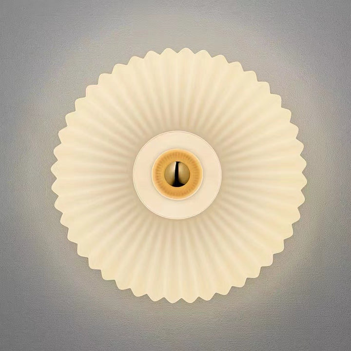 Aplique de pared contemporáneo nórdico de hierro y vidrio estriado con disco redondo de 1 luz para sala de estar 