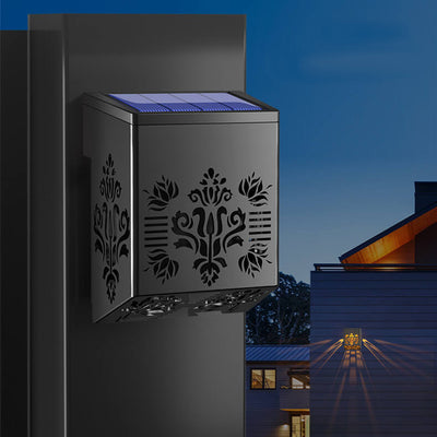 Solar Garden LED Hollow Square Outdoor Fence Wall Sconce Lamp