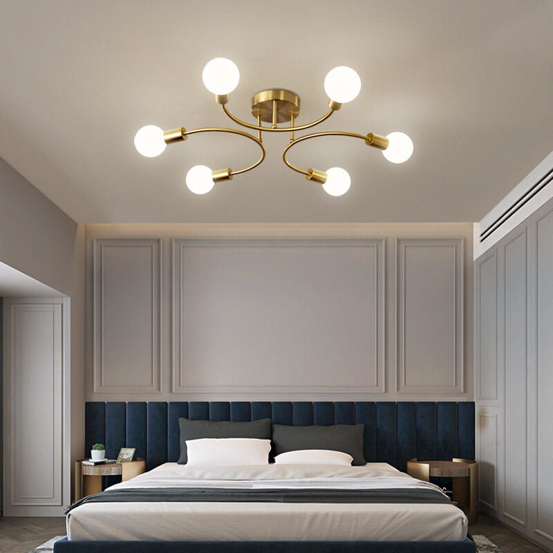 Modern Luxury Round Magic Bean Ring Iron 4/6/8-Light Semi-Flush Mount Ceiling Light For Living Room