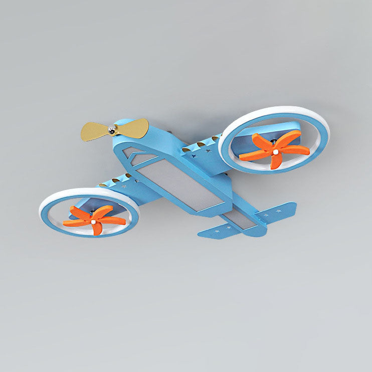 Contemporary Creative Acrylic Hardware Cartoon Aircraft Blue LED Kids Flush Mount Ceiling Light For Bedroom