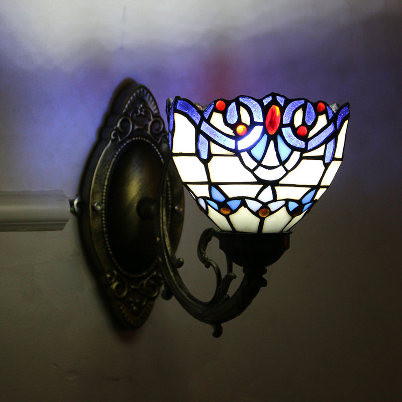 European Style Tiffany Baroque Stained Glass Bowl 1-Light Wall Sconce Lamp