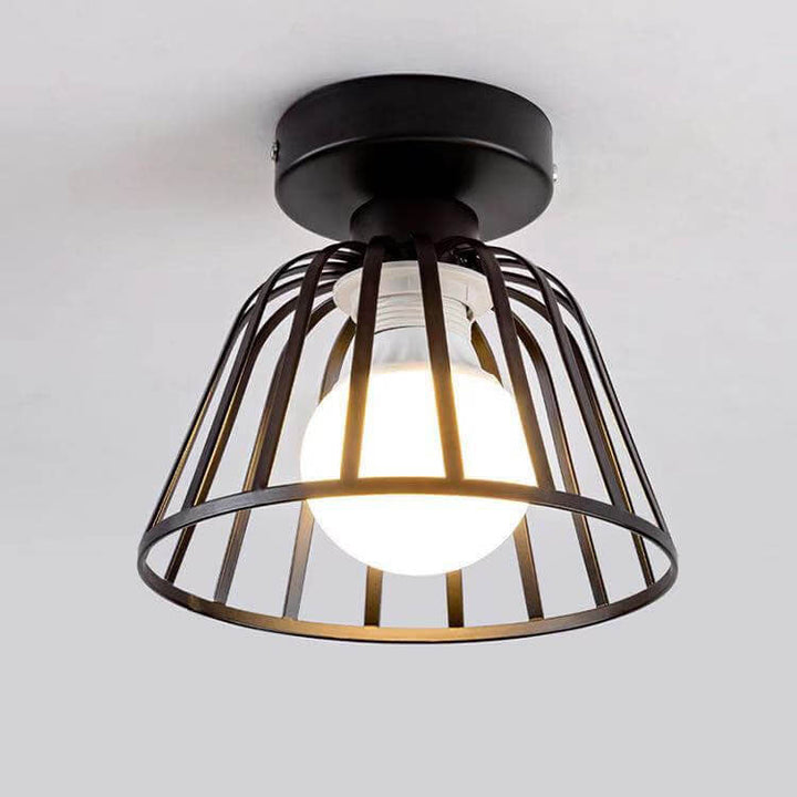 Plafonnier semi-encastré vintage en fer à cage conique à 1 lumière 