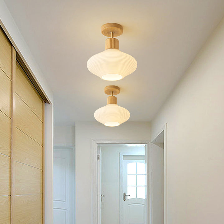 Nordic Log Striped Glass Oval 1-Light Semi-Flush Mount Ceiling Light