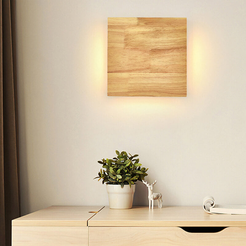 Aplique de pared LED rectangular de madera de tronco Wabi-sabi japonés 