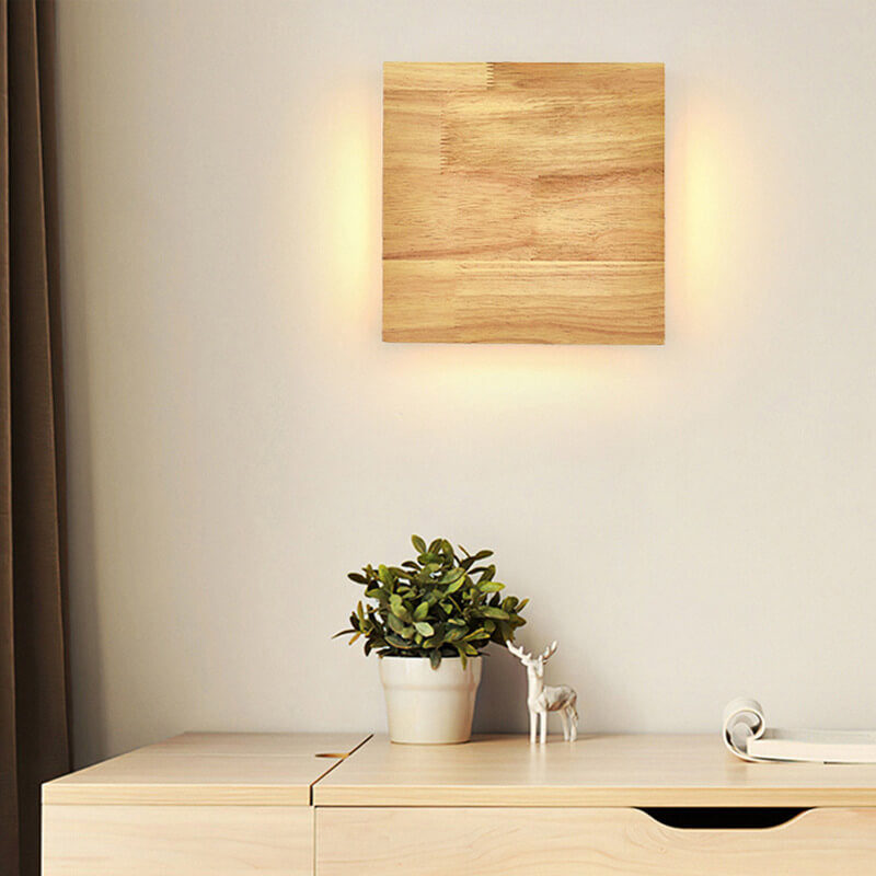 Japanese Wabi-sabi Log Wood Rectangular LED Wall Sconce Lamp