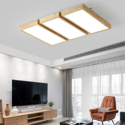 Nordic Japanese Log Wood  Rectangular LED Flush Mount Ceiling Light