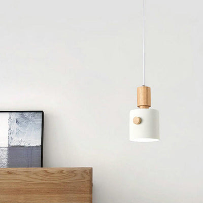 Nordic Cylinder Wooden Handle Macaron 1-Light Pendant Light