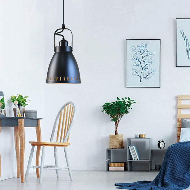 Nordic Vintage Black Cylinder Dome Iron 1-Light Pendant Light