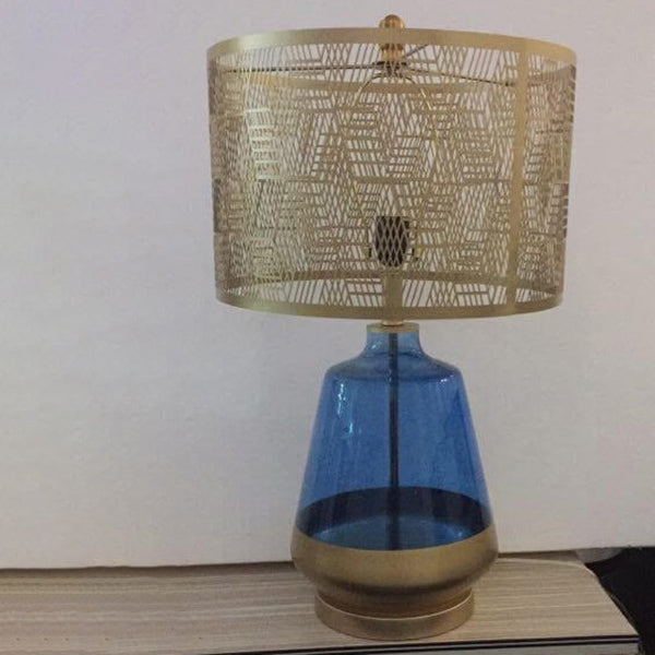 Modern Luxury Blue Glass Bottle Metal Lamp Shade 1-Light Table Lamp