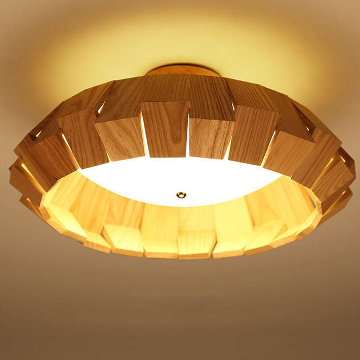 Modern Wooden Southeast Asian Style LED Flush Mount Light