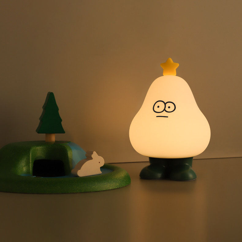 Contemporary Creative Cartoon Pear Silicone ABS HIPS Timing USB Rechargeable LED Night Light Table Lamp For Bedroom