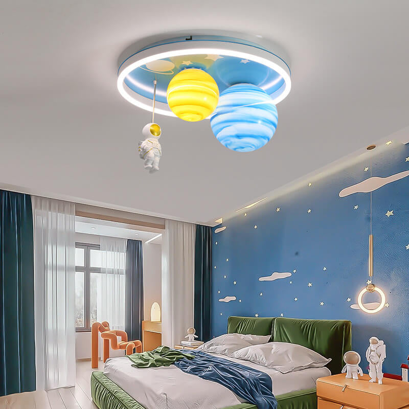 Astronaut Planet Round Kids Flush Mount Ceiling Light