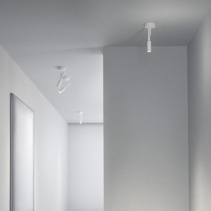 Moderner minimalistischer drehbarer LED-Deckenstrahler aus Eisen und Aluminium zur halbflachen Deckenmontage für das Wohnzimmer 