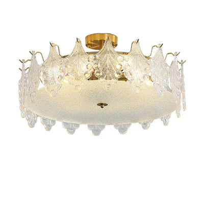 French Luxury Glass Round Drum 5/6/8 Light Semi-Flush Mount Ceiling Light