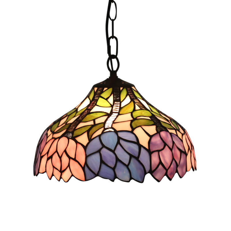 Vintage Tiffany Blossom Blume Glasmalerei Kuppel 1-Licht Pendelleuchte