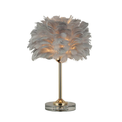 Lampe de table moderne à 1 lumière avec base en cristal et plumes 