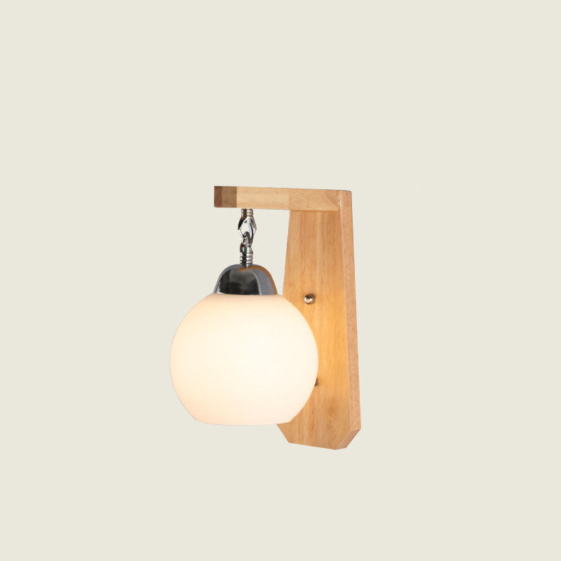 Nordic Minimalist Rustic Wooden Glass 1-Light Wall Sconce Lamp