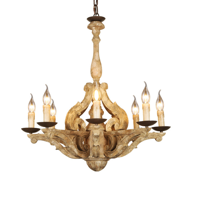 European Rustic Vintage Solid Wood 6-Light Chandelier