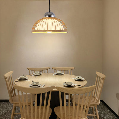 Modern Chinese Bamboo Weaving Pot Lid 1-Light Pendant Light