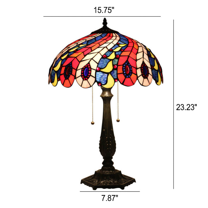 Lampe de table à 1 lumière avec motif créatif de plume de queue de paon Tiffany 