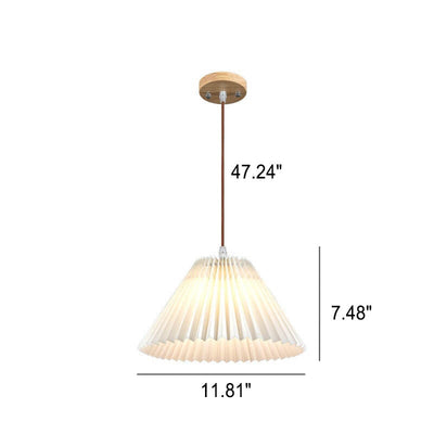 Japanese Minimalist Pleated Solid Wood Fabric 1-Light Pendant Light