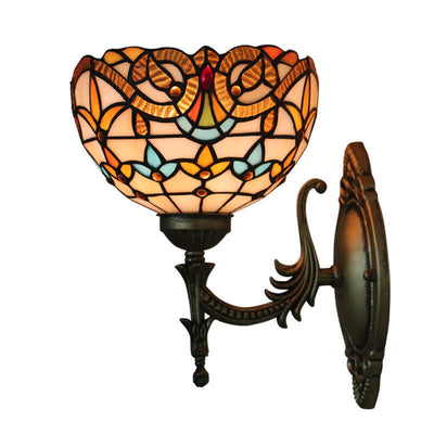 European Tiffany Flora Stained Glass 1-Light Wall Sconce Lamp