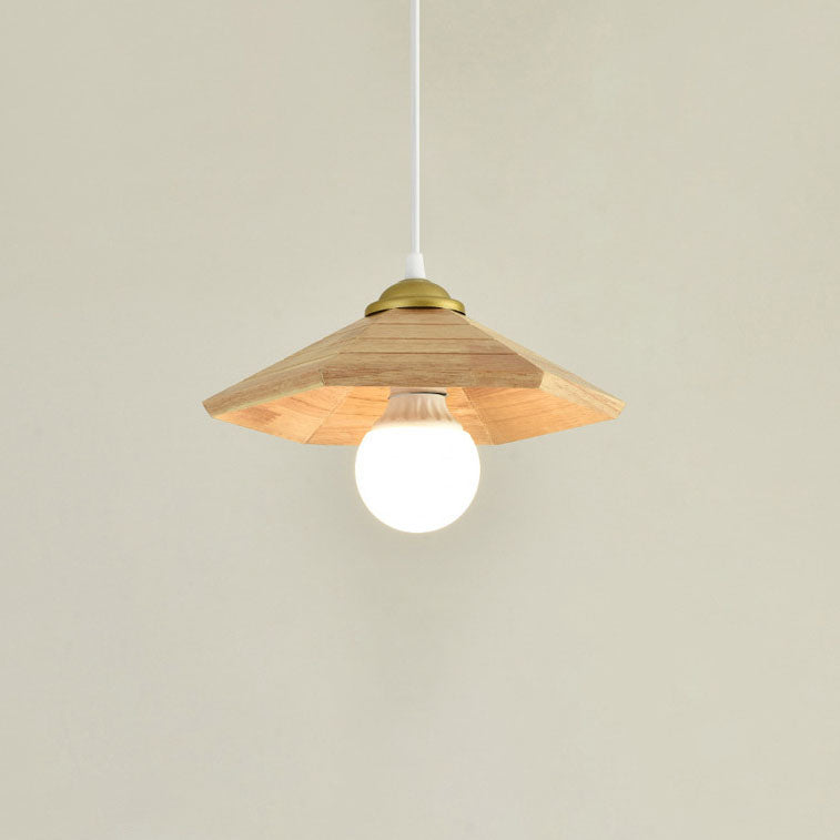 Traditional Japanese Oak Geometric Cone 1-Light Semi Flush Mount Ceiling Light For Living Room