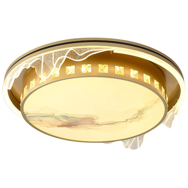 Modern Luxury Golden Round Acrylic Zen LED Flush Mount Ceiling Light