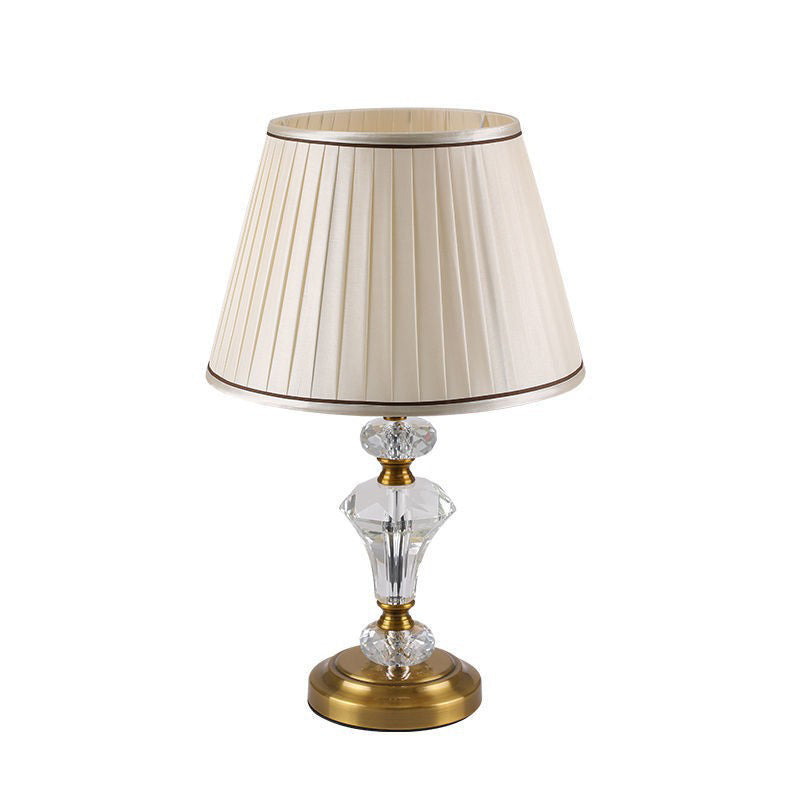 Europäische Vintage Kristall-Säulenbasis Stoff 1-Licht Tischlampe 
