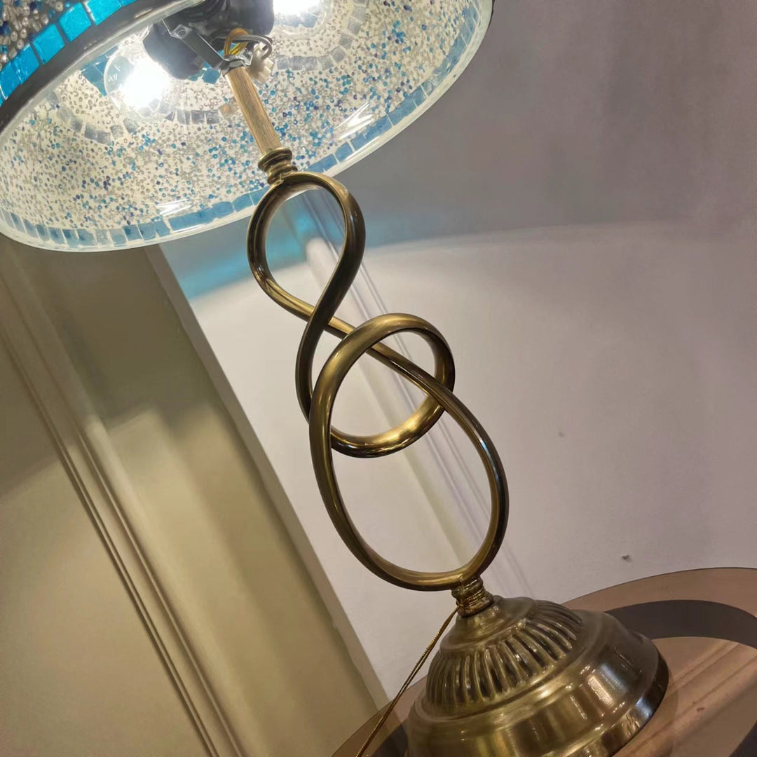 Moderne halbrunde Tischlampe aus Buntglas im Küstenstil mit 2 Lichtern für Schlafzimmer 
