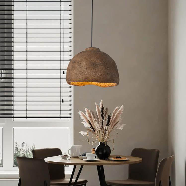 Contemporary Nordic Rough Rock Texture Semicircular 1-Light Pendant Light for Dining Room