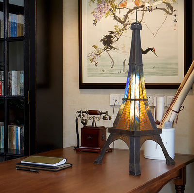Lampe de table en vitrail Tiffany Tower européenne à 1 lumière 