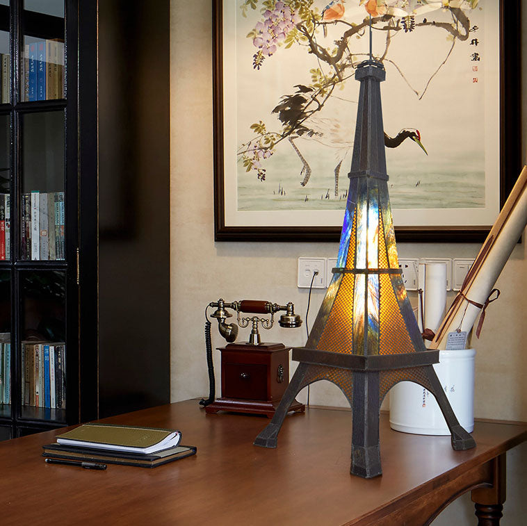 Lampe de table en vitrail Tiffany Tower européenne à 1 lumière 