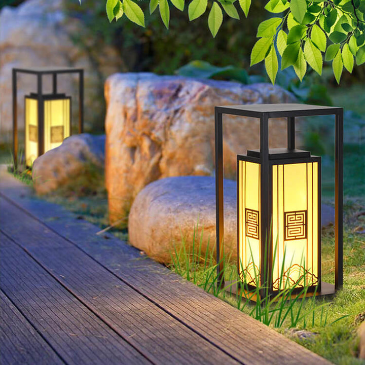 Moderner wasserdichter LED-Rasen- und Landschaftsstrahler in quadratischer Säulenform mit Marmoroptik im chinesischen Stil für den Außenbereich, Patio 