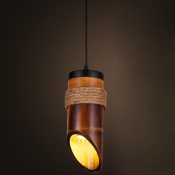 Rustikale Vintage Hanfseil Bambus 1-Licht Pendelleuchte 