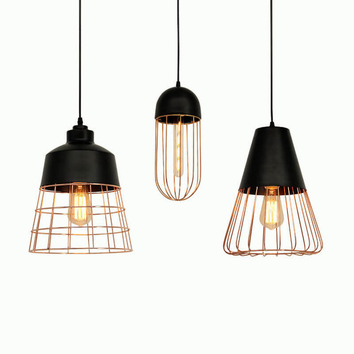 Lámpara colgante geométrica de 1 luz con jaula de hierro creativa nórdica 
