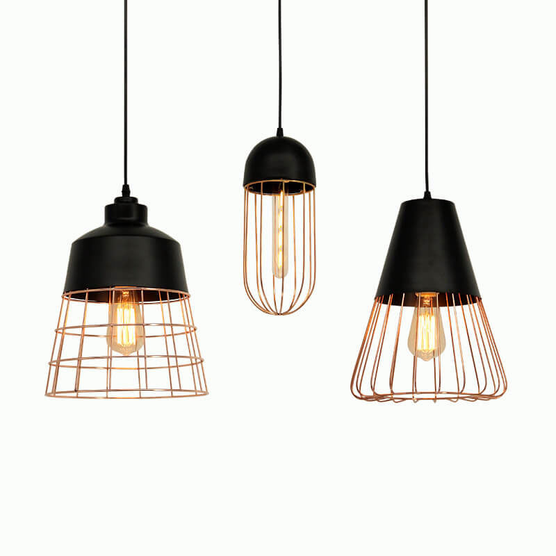 Nordic Creative Iron Cage Geometry 1-Light Pendant Light